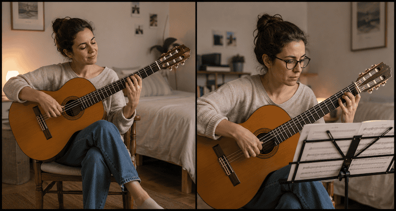 no avanzo en la guitarra mujer tocando